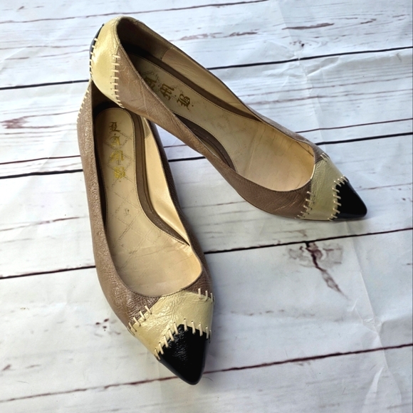 L.A.M.B Diamond Pointed Stitched Patchwork Color Block Flats 10 - Picture 1 of 5